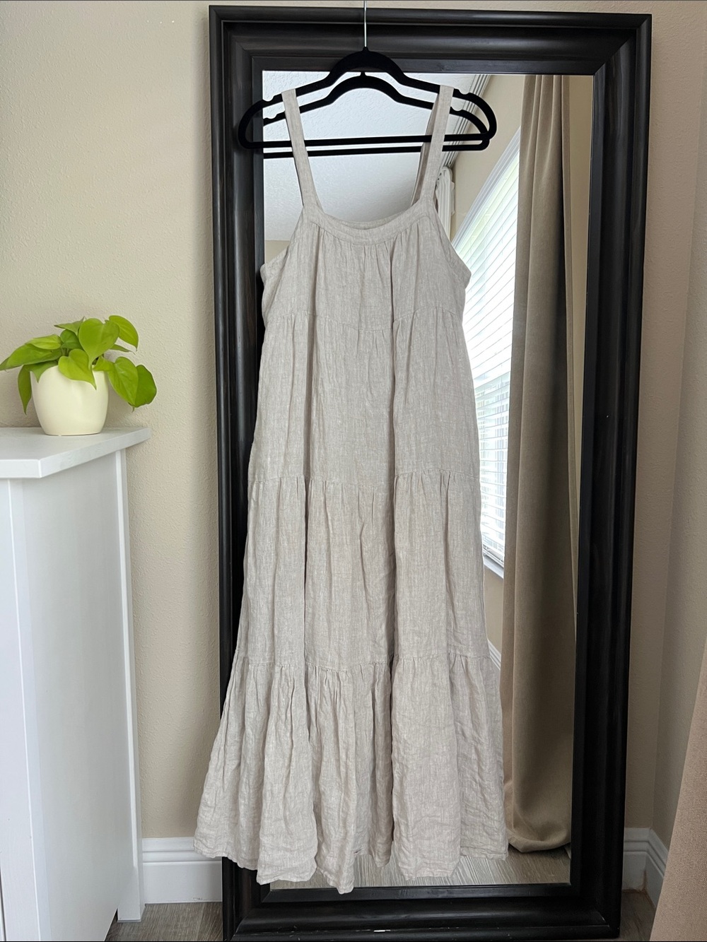 Light Beige Linen Maxi Dress with Spaghetti Straps